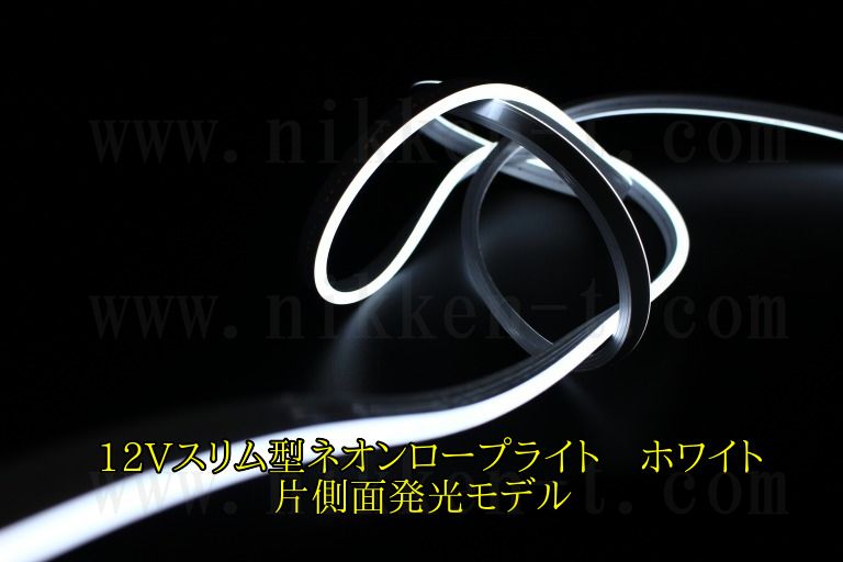 12Vスリム型LEDネオンロープライト ホワイト色 600球 5m巻 部品別売り 先バラ2芯線