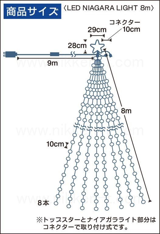 LEDナイアガラライト ブルーグラデーション 690球 8ｍ (トゥインクルホワイトトップスター付)